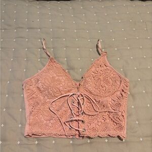 Lace-Up Pink Crochet Bralette
